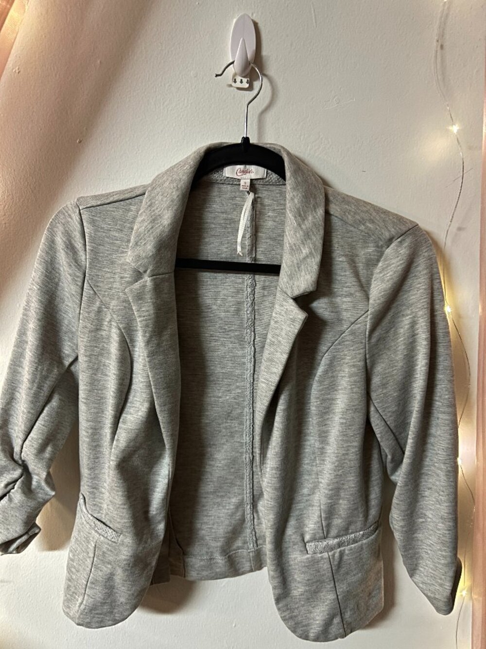 Candie's Gray Knit Blazer | Open Front Career Jacket | Stretch Ponte